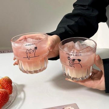 🔥優質玻璃🔥ins風原創可愛小狗玻璃杯喝水杯子牛奶咖啡早餐燕麥杯果汁飲料杯玻璃杯 玻璃水杯 質感杯子\t