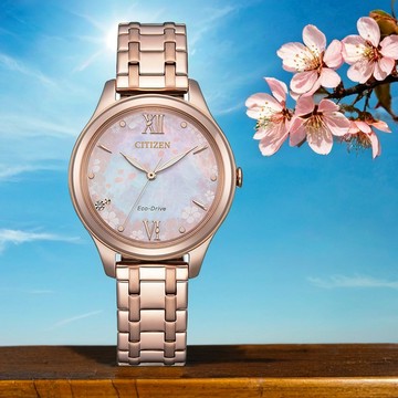 CITIZEN 星辰 Hebe田馥甄廣告款 母親節推薦 櫻花限定光動能女錶-32mm EM0508-98W