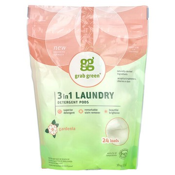 Grab Green, 3 合 1 洗衣凝珠，梔子香，可供 24 次使用，13.5 盎司（384 克）