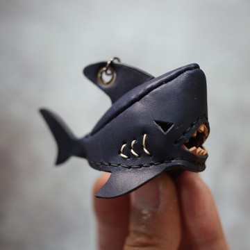 純手工製 迷你 深藍 鯊魚 鑰匙圈 shark Key holder