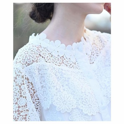 ブラウス レディース トップス ホワイト 花柄 レース 刺繍 長袖