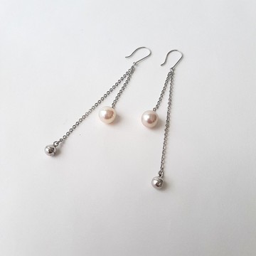 純銀鍊式耳環 Akoya 真珠 珍珠耳環 Akoya 珍珠 日本珍珠 pearl earrings 珍珠耳環 珍珠耳環 진주귀걸이