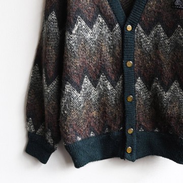 【蛋植物古著】森茶波型精工織紋開襟古著毛衣