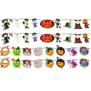 MODACore 摩達客 - 萬聖節派對佈置裝飾-彩旗拉條掛飾組(四入組)-三號紅牌南瓜木乃伊人物彩旗(兩入)+四號...