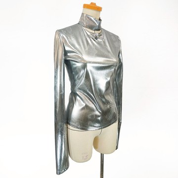 Aman No.83 金屬光澤銀超帥騰雲鳳鳴紋盤釦挖領長袖上衣