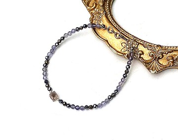 簡約小小能量系列-堇青石x太赫茲x黃銅礦x閃靈鑽小原石純銀手鍊