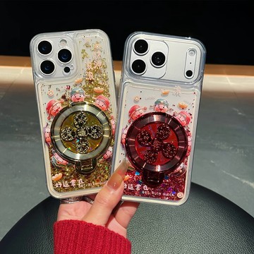恭喜發財流沙手機殼 手機支架適用蘋果 iPhone 17 16 15 14 13 12 11 Promax防摔殼 保護殼