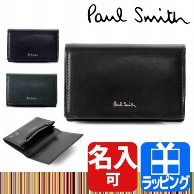 箱付き]Paul 密 Smith カードケース 名刺入れ 牛革 ネイビー