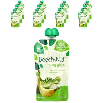 Beech-Nut, 蔬菜，6 個月以上，義大利青瓜、菠菜和香蕉，12 袋，每袋 3.5 盎司（99 克）