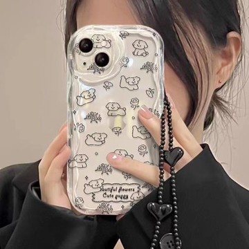 條紋小狗愛心鏈條適用三星a55手機殼硅膠s24ultra可愛s23/s22+趣味s20fe創意a71a35a34a32防摔a54a53a52a33