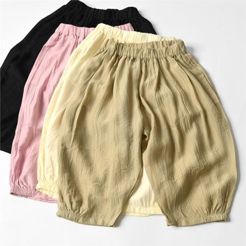 褶皺感 兒童輕薄空調褲 男童女童純色燈籠褲九分褲 中大童 夏款