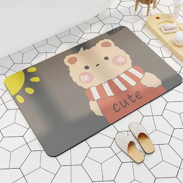 樹懶慢慢 卡通風格矽藻泥軟地墊 B3可愛小熊 浴室吸水防滑軟地墊  可愛小熊  1個  60 x 40cm