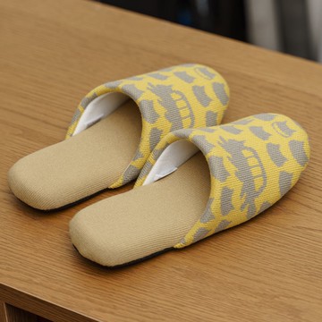 真愛日本 宮崎駿 吉卜力 龍貓 貓公車 剪影黃 毛巾布 針織拖鞋 室內拖鞋 拖鞋 室內鞋 保暖 防滑 禮物