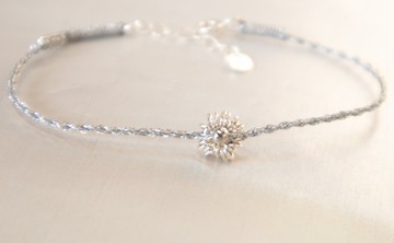 925純銀小雛菊-手工編織-幸運手環-銀灰色J3