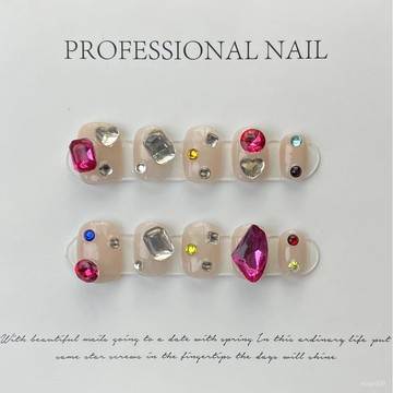 💟加一手工甲💅🏻【純手工實拍】手工穿戴甲小猴子衕款美甲春日感巨閃寶石盒假指甲純手工穿戴甲 ZGNK