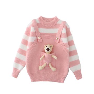 女童水貂絨卡通毛衣2025秋冬新款加厚保暖中大童洋氣打底衫上衣