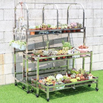 LOGIS邏爵家具－100CM可移動不鏽鋼多肉花架 階梯式 直立兩用 三層盆栽架 陽台園藝展示架 附輪 花盆架 收納花架【3TS-100】