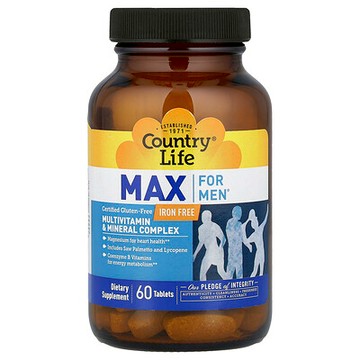 Country Life, Max for Men，多維生素和礦物質複合物，無鐵，60 片
