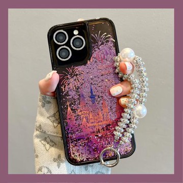 紫色煙花城堡適用蘋果15promax手機殼iPhone13新款16promax小眾超火14閃粉流沙手機套12高級感女款不撞殼爆款