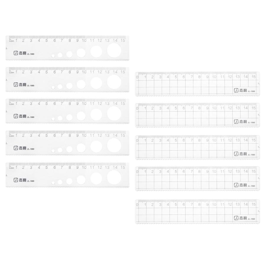 uxcell ストレートプラ定規 メトリック プラスチック クリア測定ツール 中空市松模様 波線付き 教室 ホーム オフィス用 透明 15cm 10個