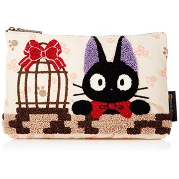 真愛日本 魔女宅急便 黑貓jiji 宮崎駿 小物收納包 化妝包 彩妝收納 萬用包 面紙包 零錢包 4992272559361 相良刺繡針織包-jiji磚牆鳥籠