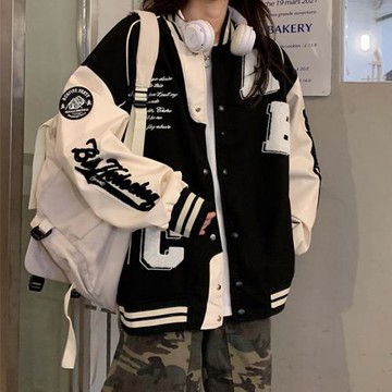 外套少女春秋ins潮2025新款初中高中學生寬松美式復古字母棒球服