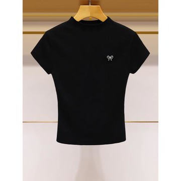 黑色修身上衣2025春裝新款簡約氣質打底外穿辣妹顯瘦短袖針織衫女