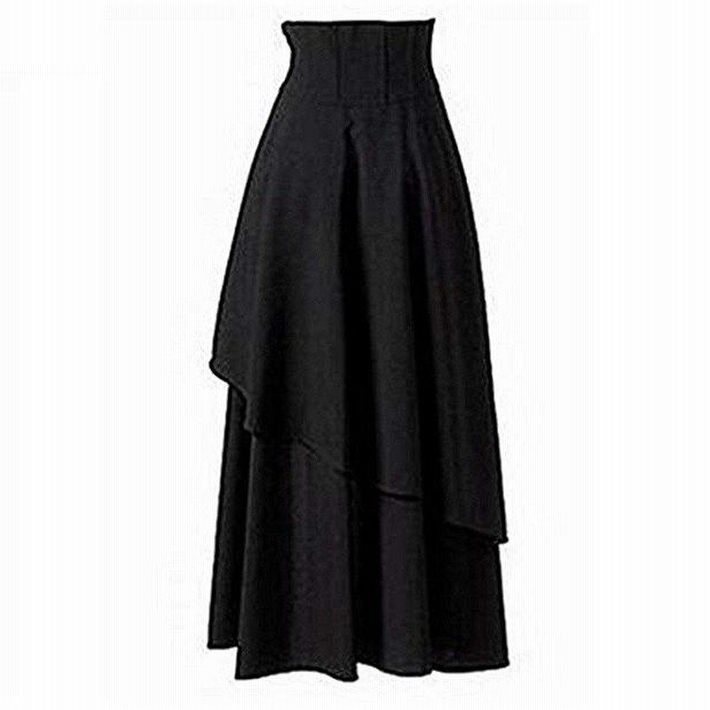 ゴシック コルセット ロング スカート (黒) アシンメトリー ハイ