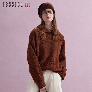 JESSICA RED - 時尚個性小翻領毛鬚羊毛針織衫上衣R44504