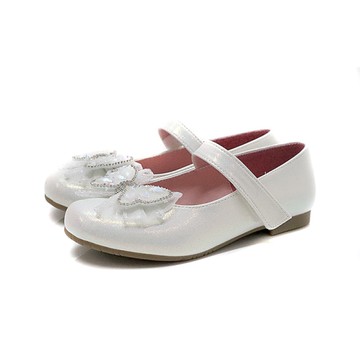 KING CHILDRED 小女生鞋 娃娃鞋 亮鑽蝴蝶結皮鞋 米白 803 no253