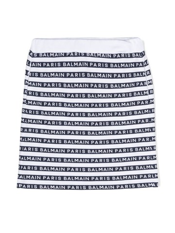 Balmain Kids - logo-print striped skirt - kids - Cotton - 13 - Blue