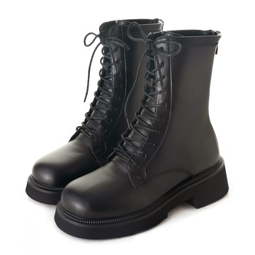 俐落極簡綁帶輕量厚底軍靴(中筒) 黑  GB582BK