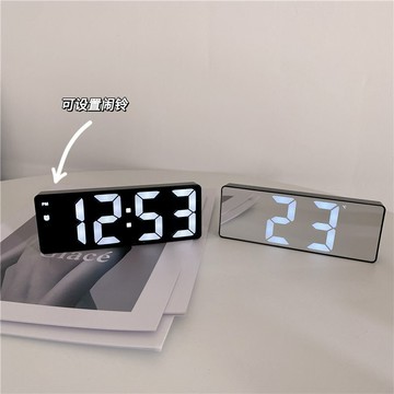 鬧鐘學生鬧鈴網紅ins風夜光靜音桌面床頭擺件LED數字鏡面電子時鐘
