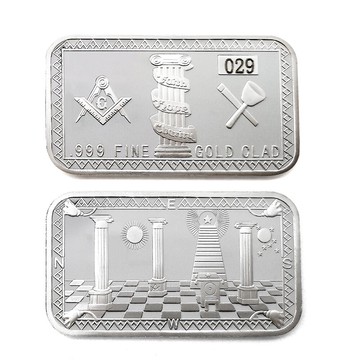 共濟會銀條銀塊 美生會自由石匠徽章符號 紀念章收藏