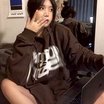 字母連帽套頭衛衣新款寬松休閑設計感ins潮流情侶裝上衣