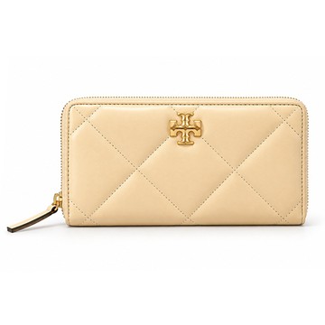 TORY BURCH KIRA 納帕皮革菱格紋拉鍊長夾-棕