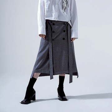 解構雙排釦綁帶長裙