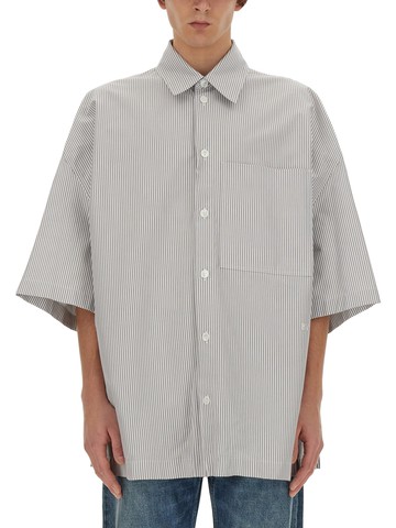 bottega veneta striped overshirt with "bv" embroidery