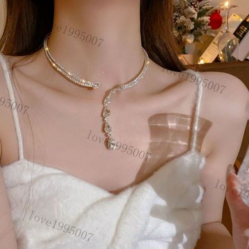 鋯石水滴choker項鏈輕奢小衆高級感項圈秋冬禮服百搭氣質飾品 項圈 項鍊女 項鏈 時尚氣質頸鏈 毛衣鍊 百搭鎖骨鍊