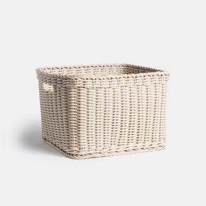 奧可利霧紋手工編織提把置物籃L 方形奶茶