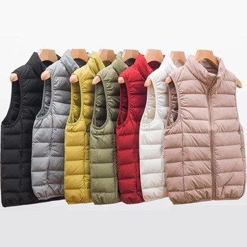 真90%白鴨絨輕羽絨背心羽絨衣(保暖立領簡約素色馬甲女夾克9色74gz43)