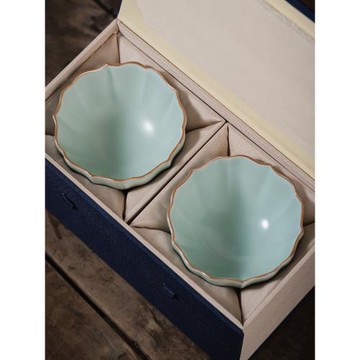 汝窯天青開片可養主人杯陶瓷品茗杯功夫茶杯個人手工單杯禮盒對杯