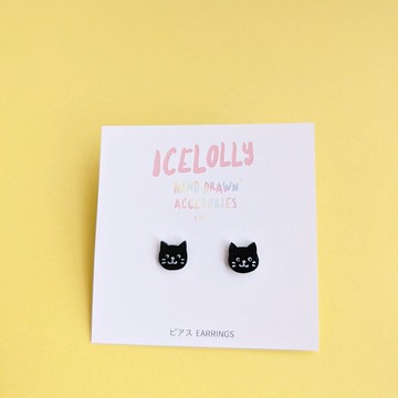 黑貓手繪塑料耳针耳夾