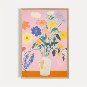 粉底黃花 White Vase With Yellow Flowers