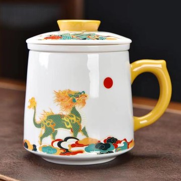 陶瓷辦公室水杯大容量男士辦公杯泡茶杯帶蓋過濾個人杯子馬克杯