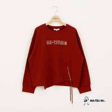 MA‧TSU Mi 品牌LOGO刺繡不對稱剪裁拉鍊設計上衣(紅.黑)