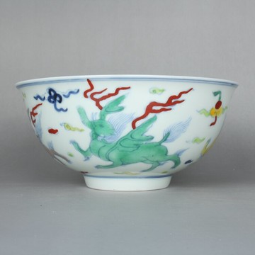 大明成化青花斗彩麒麟紋碗 古玩古董陶瓷器仿古老貨收藏 羽墨軒