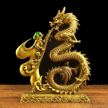 銅龍吐珠福字龍擺件金龍家居辦公室酒柜裝飾工藝品生肖龍禮品純