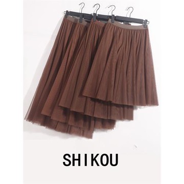 女士網紗半身裙女2024秋季中長款網紗裙大擺a字百褶裙垂感長裙子