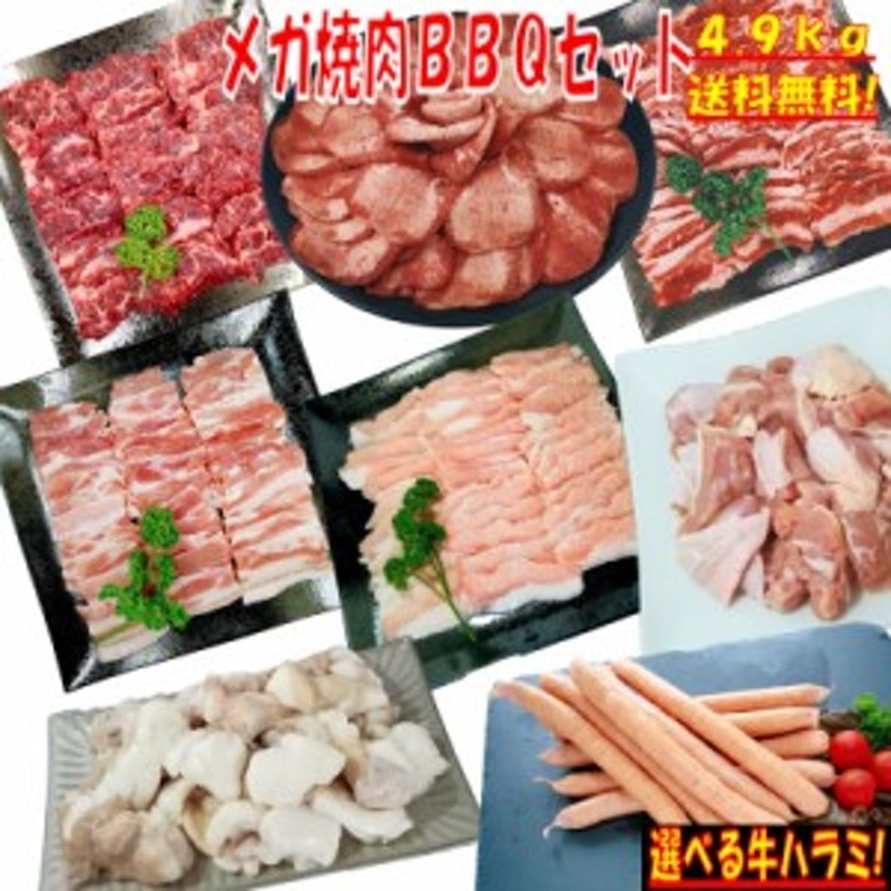 肉　牛カルビ　牛バラ　牛肉　焼き肉　【おまけ付き】塩タン　豚バラ　牛ハラミ　豚カルビ　LINEショッピング　牛タン　BBQ　バーベキュー　4.９kg　薄切り　B　食材　豚トロ